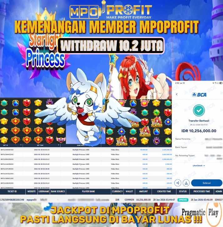 MPOPROFIT JACKPOT PRAGMATIC! KEMENANGAN MURNI DI (STARLIGHT PRINCESS TOTAL 10.256.000,- LUNAS)